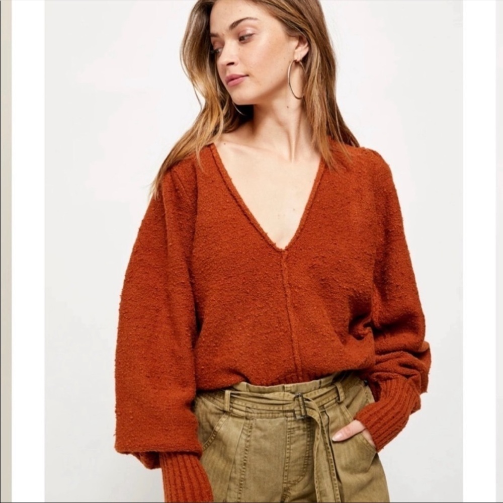 Free People Reverie V-Neck Sweater Burnt Orange